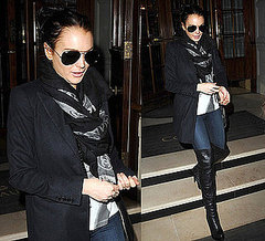 Lindsay Lohan in Scarf and Over-the-Knee Boots in London Lindsay Lohan in Scarf and Over-the-Knee Boots in London