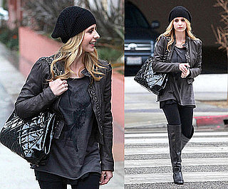 Sarah Michelle Gellar Wearing Black Slouchy Beanie and Over the Knee Boots