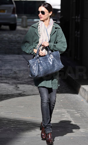 Photo of Miranda Kerr Holding Blue Balenciaga Satchel in Paris