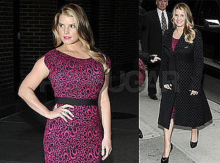 Photos of Jessica Simpson Arriving at The Late Show Wearing a Knee-Length Dress
