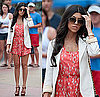 Kourtney Kardashian in Miami in Coral Print Romper and Ivory Blazer