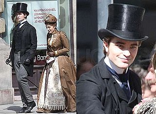 Photos of Robert Pattinson Filming Bel Ami in Budapest in Top Hat New Pictures With Kristin Scott Thomas