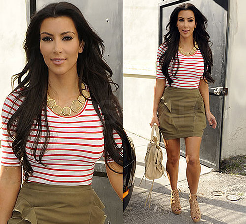 Kim Kardashian in Striped Shirt in Miami