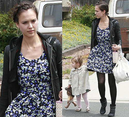 Jessica Alba Wearing Blue Floral Madewell Dress on Easter Sunday