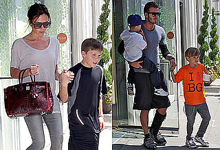 Pictures of David Beckham, Victoria Beckham, Romeo, Brooklyn, and Cruz Going to Pinkberry in LA