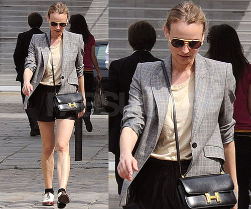 Diane Kruger in Paris Wearing Oxford Shoes and Gray Blazer
