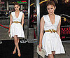 Kate Mara at A Nightmare On Elm Street Premiere Wearing White Dress and Jeweled Belt
