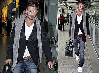 Pictures of David Beckham Arriving in London Without His Foot Brace