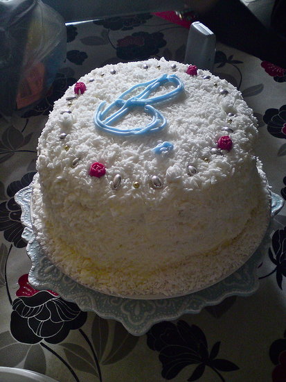 Red velvet & coconut birthday cake.