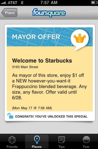 Starbucks Offers Coupons For Foursquare Mayors