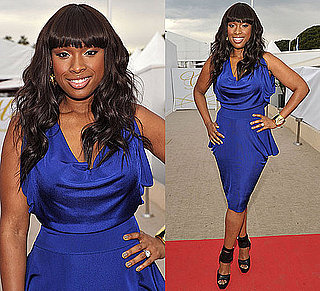 Jennifer Hudson in Gucci Sandals and Blue Cobalt Draped Dress at 2010 Cannes Film Festival