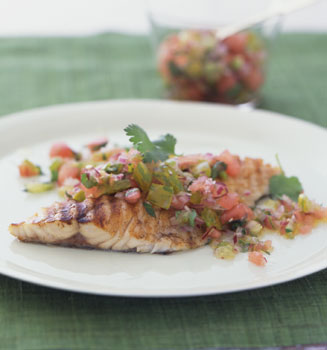 Recipe For Grilled Bass With Green Tomato and Watermelon Salsa