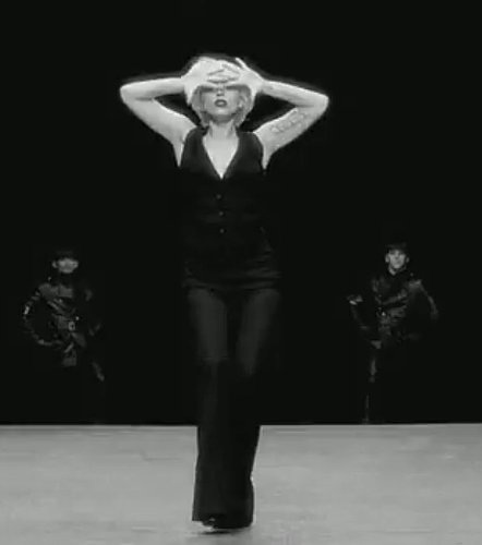 A vest and wide-leg trousers — one of the most tame Gaga costumes.
A vest and wide-leg trousers — one of the most tame Gaga costumes.