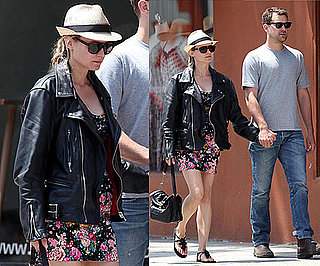 Diane Kruger in Venice Beach Wearing a Floral Dress, Leather Jacket, and Fedora