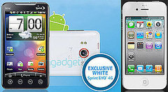 White HTC EVO 4G and iPhone 4