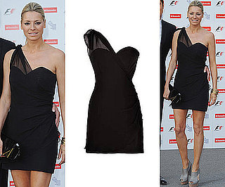 Photos of Tess Daly in a One Shoulder Black Dress at F1 Party