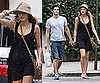 Blake Lively in NYC Wearing a Navy Dress and Fringe Tan Bag