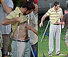 Pictures of Zachary Levi Flashing His Stomach on a Golf Course