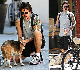 Pictures of John Mayer Petting a Dog in NYC