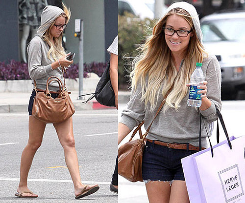 Lauren Conrad Shopping at Herve Leger in LA Wearing Vince Hooded Sweater and Tan Accessories 2010-07-27 10:00:22
