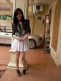 White Skirt and Leather Jacket