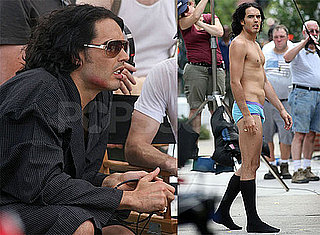 Pictures of Russell Brand in His Blue Underwear on the NYC Set of Arthur