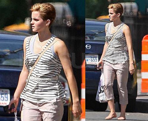 Pictures of Emma Watson New Hair Cropped Hairstyle in NYC Doing Harry Potter and Deathly Hallows Promo