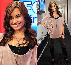 Pictures of Demi Lovato at Fox and Friends Wearing Pink Top and Black Boots