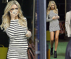 Photos of Abbey Clancy Leaving ITV in Nautical Striped Dress and Ankle Boots