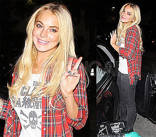 Pictures of Lindsay Lohan Flashing a Peace Sign at a Gas Station in LA