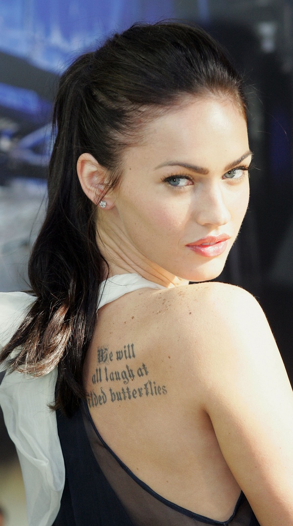 Megan Fox celebrity back tattoo design She regrets the tribal tat