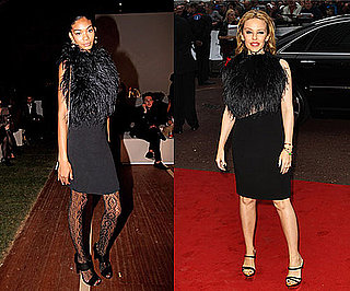 Chanel Iman and Kylie Minogue Wear Black Feather Gucci Dress