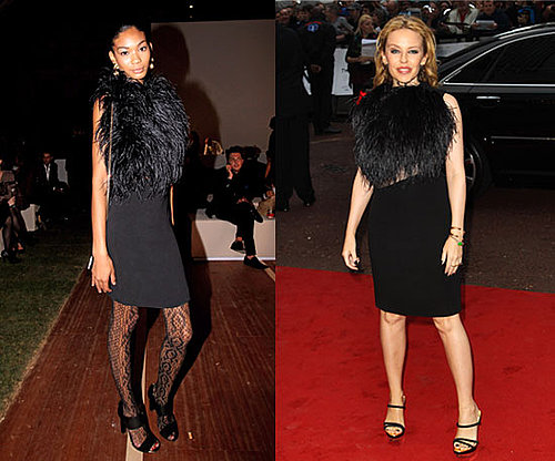Chanel Iman and Kylie Minogue Wear Black Feather Gucci Dress