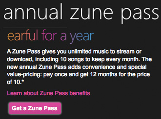 Yearly Microsoft Zune Pass