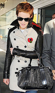 Photos of Emma Watson in Burberry Trenchcoat with Leather Sleeves