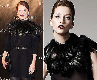 Julianne Moore Wearing Black Feather Circle Scarf