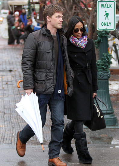 Zoe Saldana and Her Fiancé Keep Close in Chilly Colorado Zoe Saldana and Her Fiancé Keep Close in Chilly Colorado