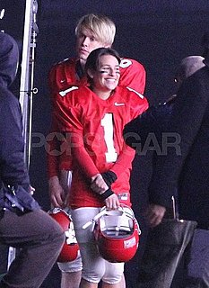 Pictures of Lea Michele, Cory Monteith, and Chord Overstreet Playing Football