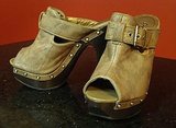 eBay Find! Neutral Tan Embossed Peep Toe Clogs