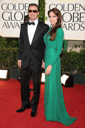 Pictures of Brad Pitt and Angelina Jolie in Versace on Golden Globe Awards Red Carpet