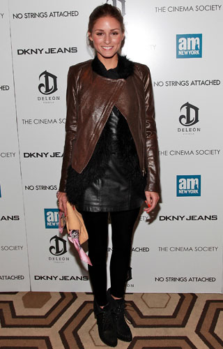 Olivia Palermo Wearing a Leather Skirt and Jacket