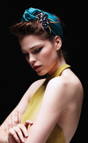 Knotted Silk Turban With Crystal Anemone