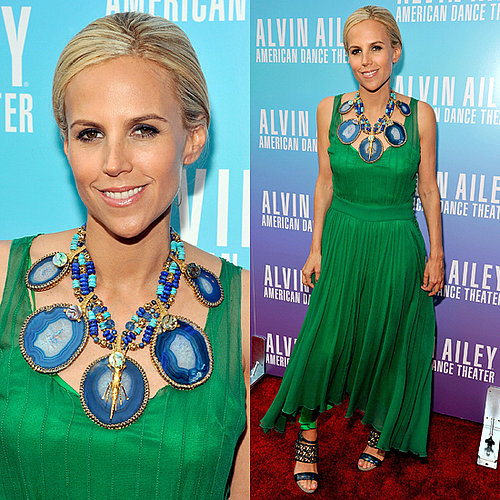 Tory Burch Style: Green Dress and Blue Necklace 2011-05-04 09:45:57