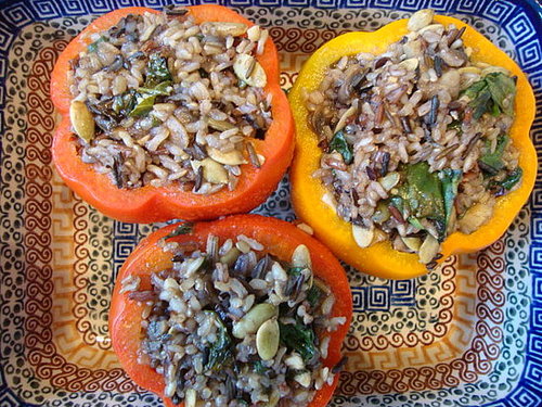Wild Rice, Mushrooms & Spinach Stuffed Peppers