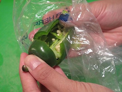 Step 4: Remove the seeds and veins. Step 4: Remove the seeds and veins.
