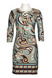 Chetta B 3/4 Sleeve Jersey Sheath Dress in Green and Brown Print