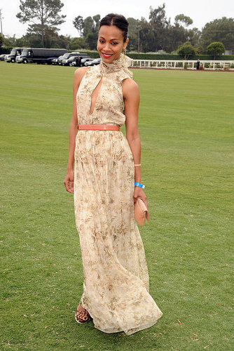 Zoe Saldana Wears Chloe Dress to Polo Challenge