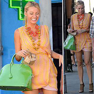 Blake Lively Carries Green Louis Vuitton Bag on Gossip Girl