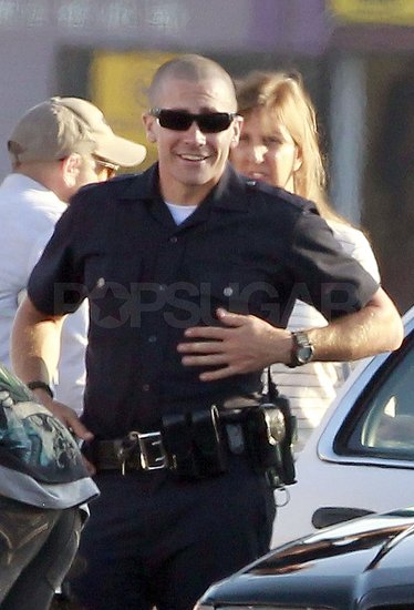 Jake Gyllenhaal flashed a smile between scenes. Jake Gyllenhaal flashed a smile between scenes.
