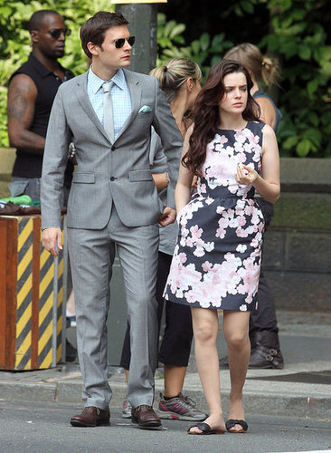 Hugo Becker in a slick gray suit and newcomer Roxane Mesquida wearing a Valentino floral print satin dress.
Hugo Becker in a slick gray suit and newcomer Roxane Mesquida wearing a Valentino floral print satin dress.